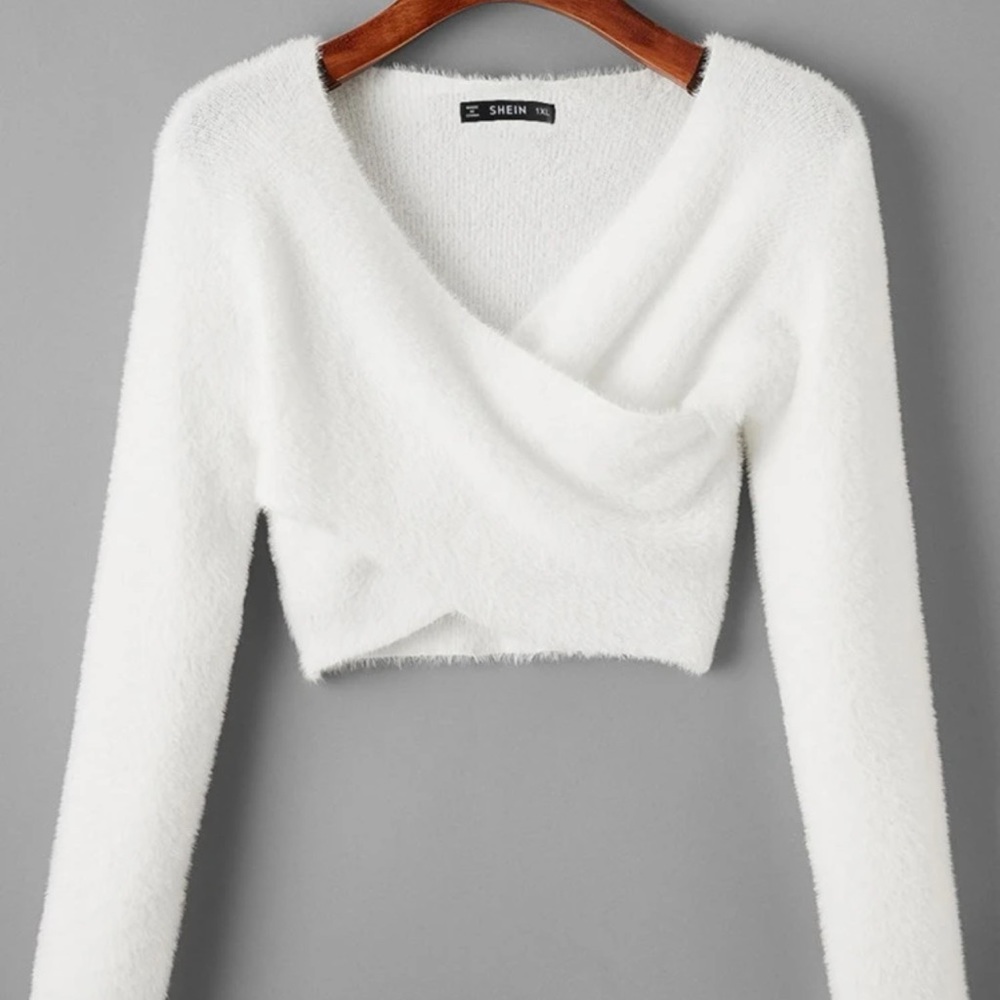 Shein Plus Wrap Fluffy Knit Sweater